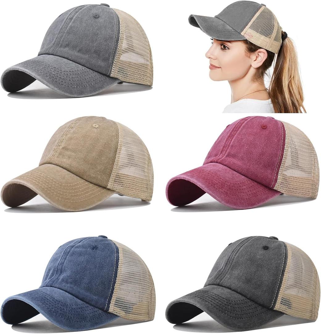 5 Packs Vintage Washed Plain Baseball Cap Distressed Dad Golf Hat for Men Women (Blue)