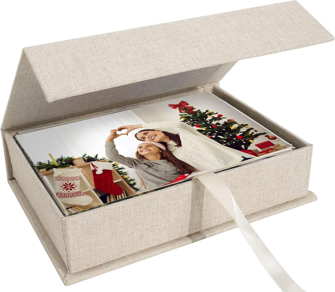 Photo Storage Box 5x7, Linen Photo Box, Memory Box Perfect to Store Your Photo, Pictures, Certificates, Scrapbooking Supplies, Keepsakes and Jewelry Beige