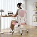 Office Chair Ergonomic Desk Chair, 330LBS Capacity, High Back Computer Chair for Long Hours Comfortable, Rolling Swivel Executive Task Chair for Home Office with Flip-up Armrests White /Pink