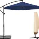 10 FT Patio Offset Umbrella Outdoor Cantilever Umbrella Hanging Umbrellas, Fade Resistant Crank & Cross Base (Navy Blue)