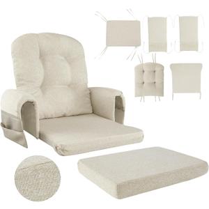 HOMBYS Glider Rocker Replacement Cushions with Storage Side Pocket,Linen-Like Fabric, Foam & Microfiber Filling, Non-Slip & Washable,Thickened & Supportive for Glider Rocking Chair (Khaki), 22"x21"