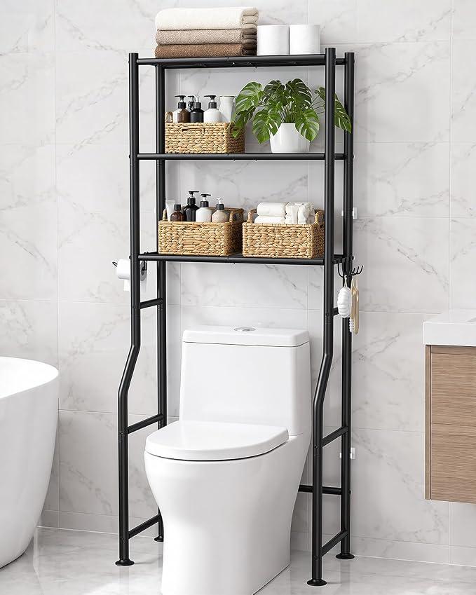 MilleLoom 3-Tier Over the Toilet Storage, Metal Bathroom Shelve, Over Toilet Bathroom Organizer, Space Saver Bathrooms Shelve for Restroom Laundry Balcony, Black