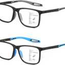 Missfive 2 Pack Upgraded Bend-Proof Multifocus Progressive Reading Glasses Men, TR90 Sporty Frame & Metal Spring Hinge, No-Line Multifocal Anti Blue/UV Near-Mid Workspace Readers 2.5x