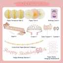 60th Birthday Decorations Set for Women - Queen Crown, Sash, Card, Cake Topper & Candles, Rose Gold Happy Banner with Paper Honeycomb, Poms Fan, Streamers,Gift Kit – 60 & Fabulous Milestone Party