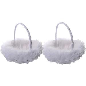 2PCS Wedding Flower Girl Baskets,Cute Handle Flower Girl Basket White Flower Basket for Wedding Decoration (Lace)
