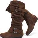 Luoika Women's Extra Wide Calf Knee High Slouchy Boots, Wide Width Tall Boots with Flat Heel Side Zipper, 8 Wide