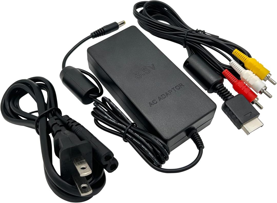 Power Supply and AV Cable for PS2, AC Power Adapter and AV Cable Compatible with PlayStation 2 PS2 Slim A/C 70000 Console Replacement Set