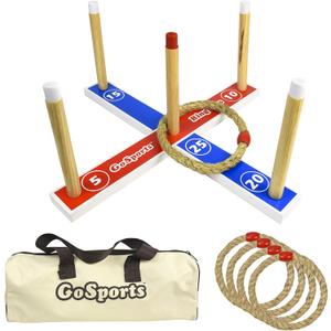 GoSports Premium Wooden Ring Toss Game with Carrying Case, Outdoor Fun for Kids and Adults