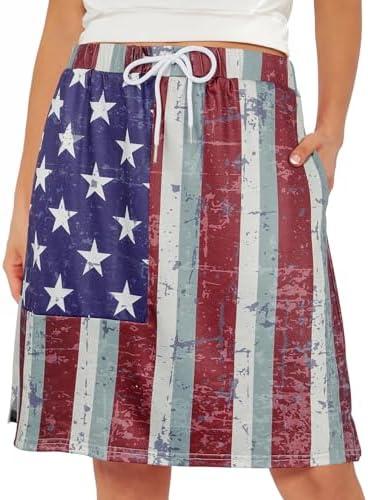 Century Star Tennis Skirts for Women with Pockets Golf Knee Length Skorts Athletic Sports Drawstring Waist Skirts with Shorts S