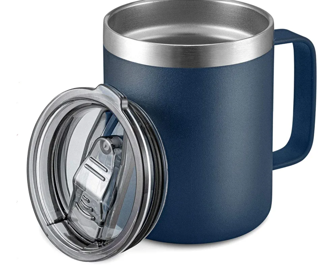 ALOUFEA 12oz Stainless Steel Insulated Coffee Mug with Handle, Double Wall Vacuum Travel Mug, Tumbler Cup with Sliding Lid, Navy