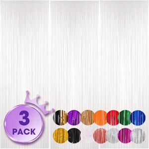 Voircoloria 3 Pack 3.3x8.2 Feet White Foil Fringe Backdrop Curtains, Tinsel Streamers Birthday Party Decorations, Fringe Backdrop for Graduation, Baby Shower, Gender Reveal, Disco Party