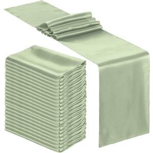 Bencailor 24 Pcs Satin Table Runner Bulk 12 x 108 Inches Long Table Runners Bright Smooth Fabric Tablecloth for Wedding Banquet Birthday Holiday Graduation Party Decorations(Green)
