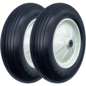 2-Pack of 4.80/4.00-8" Flat Free Tire on Wheel,16"Universal Solid Wheelbarrow Tire,3"Center Hub with 3/4" Bearings,Steel Rim,Ribbed Tread,for Wheelbarrows,Garden and Utility Carts,Trolleys