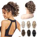 REECHO 12" Ponytail Extension, Classic Loose Curly Wavy Claw Clip Pony tails Hair Extensions Hairpieces for Women - Light Brown with Golden Ends