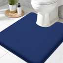 Smiry Memory Foam Toilet Rugs U-Shaped 24x24, Extra Soft Absorbent Non-Slip Contour Bathroom Rugs, Machine Washable Bath Mats for Toilet, Navy Blue