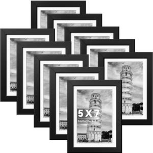 HappyHapi Picture Frame, 10 Pack Matless/Matted 5x7 Photo Frames, Classic Design, Wall Hanging or Tabletop Display, Black, 7.08x9.05 inches, 10 Count (5x7 inch)