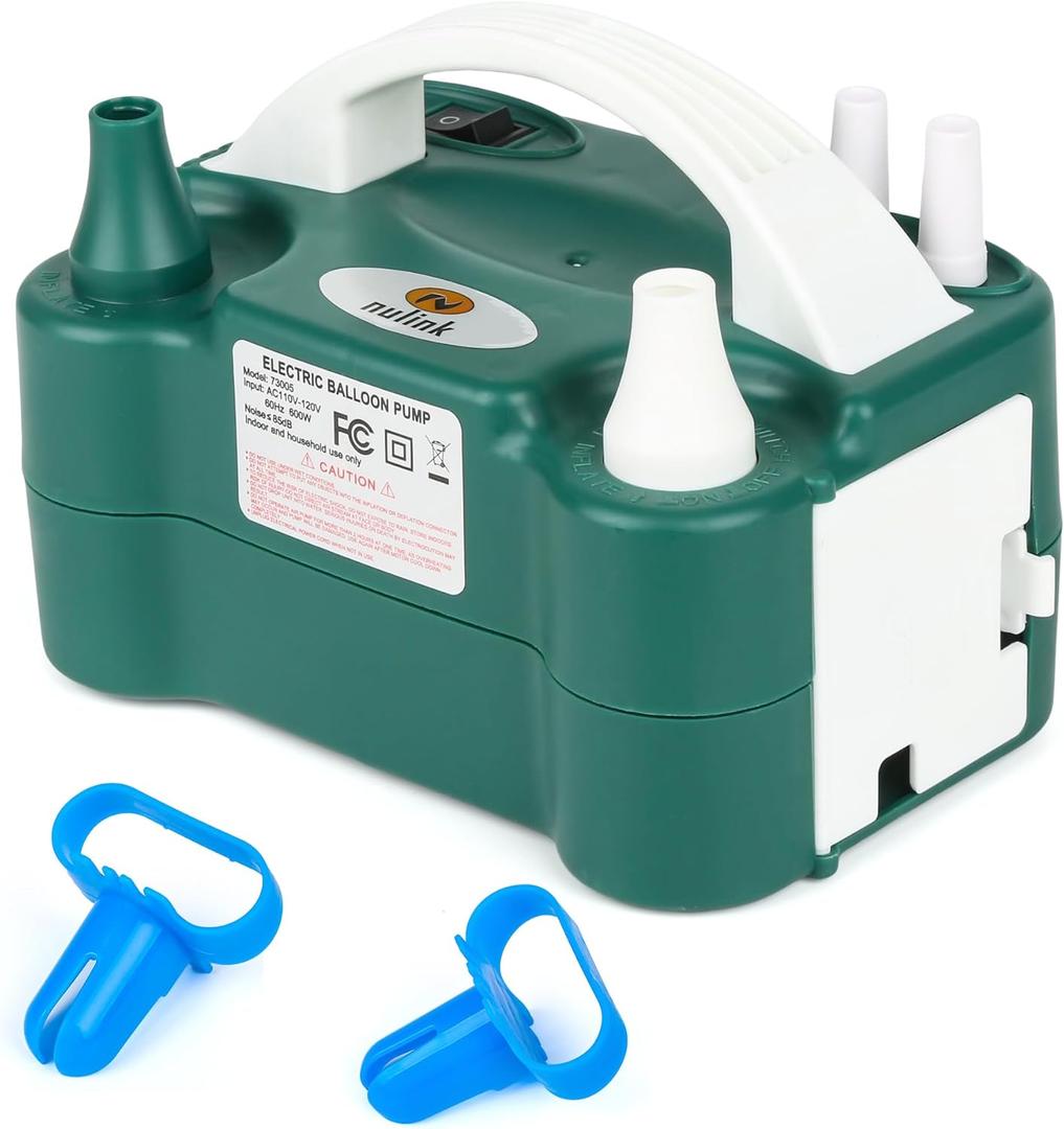Electric Balloon Pump, Portable Electric Balloon Blower Machine Balloon Air Pump Dual Nozzle 110V 600W Balloon Inflator for Party Decorations (Dark Green)