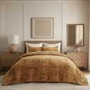 EVERGRACE Velvet Quilt Set King Size, Luxurious Soft Striped Channel Bedding Set, Lightweight Velvet Comforter for All Season, Oversized Bedspread Coverlet with 2 Matching Shams, Gold Yellow