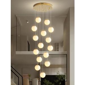 ykolupty Modern Globe Chandelier Foyer Chandelier for Entryway 15-Lights White Globe Pendant Light Large Chandeliers for High Ceiling Stairwell Living Room