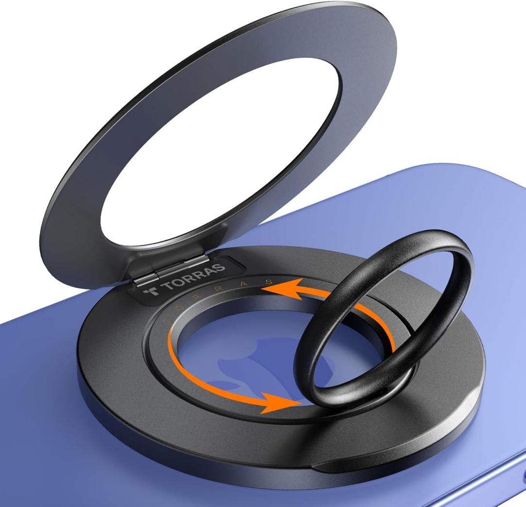 TORRAS Upgrade Gen2.0 (Dual-Ring) Fit for MagSafe Phone Grip Ring Holder, Kickstand Magnetic, Compatible with MagSafe Accessories for iPhone 16/15/14/13/12/11 Samsung, Google, Android, Matte Black