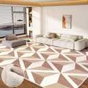 Washable 9x12 Area Rug - 0.4 Inch Thick Soft Non Slip Geometric Modern Foldable Machine Washable Rug for Living Room Bedroom Home Office - Light Brown, 9'x12'