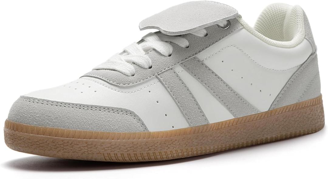 Rihero Women's Fashion Sneakers Tennis Walking Shoes Lace-Up Comfortable Non Slip Casual Sneakers (White), Size 9.5