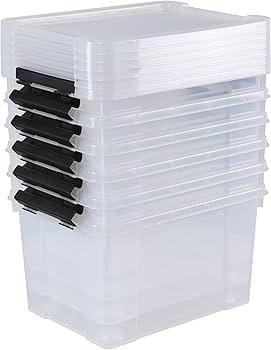22 Quart Plastic Storage Box with Lid, 6 Pack Latching Container Bins