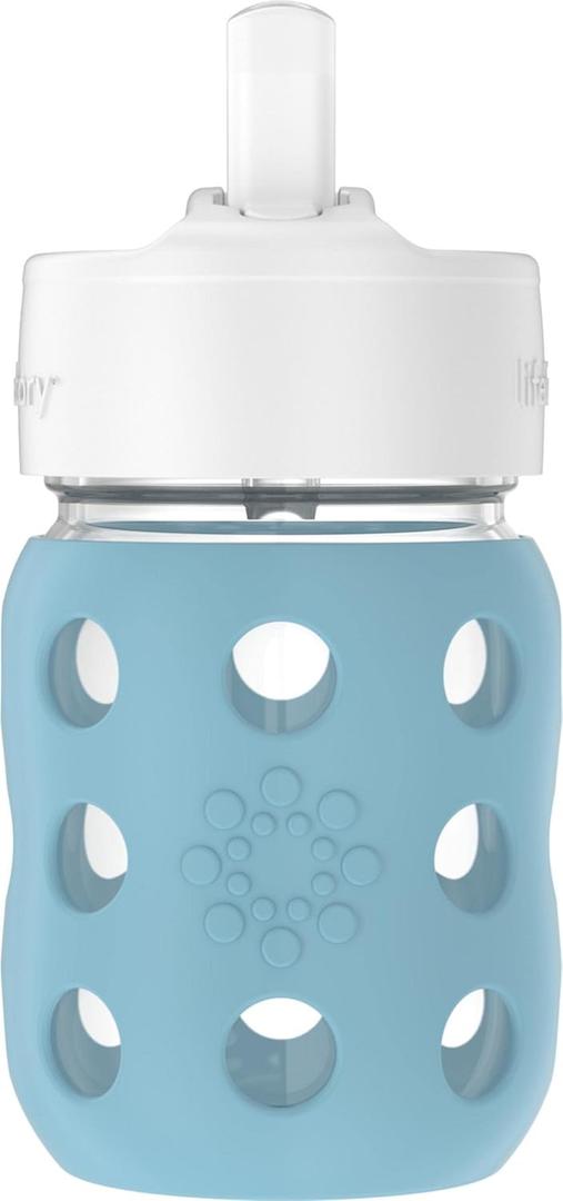 Lifefactory 8-Ounce Wide Neck Glass Baby Bottle with Protective Silicone Sleeve and Pivot Straw Cap, Denim (LG2241WDE4)