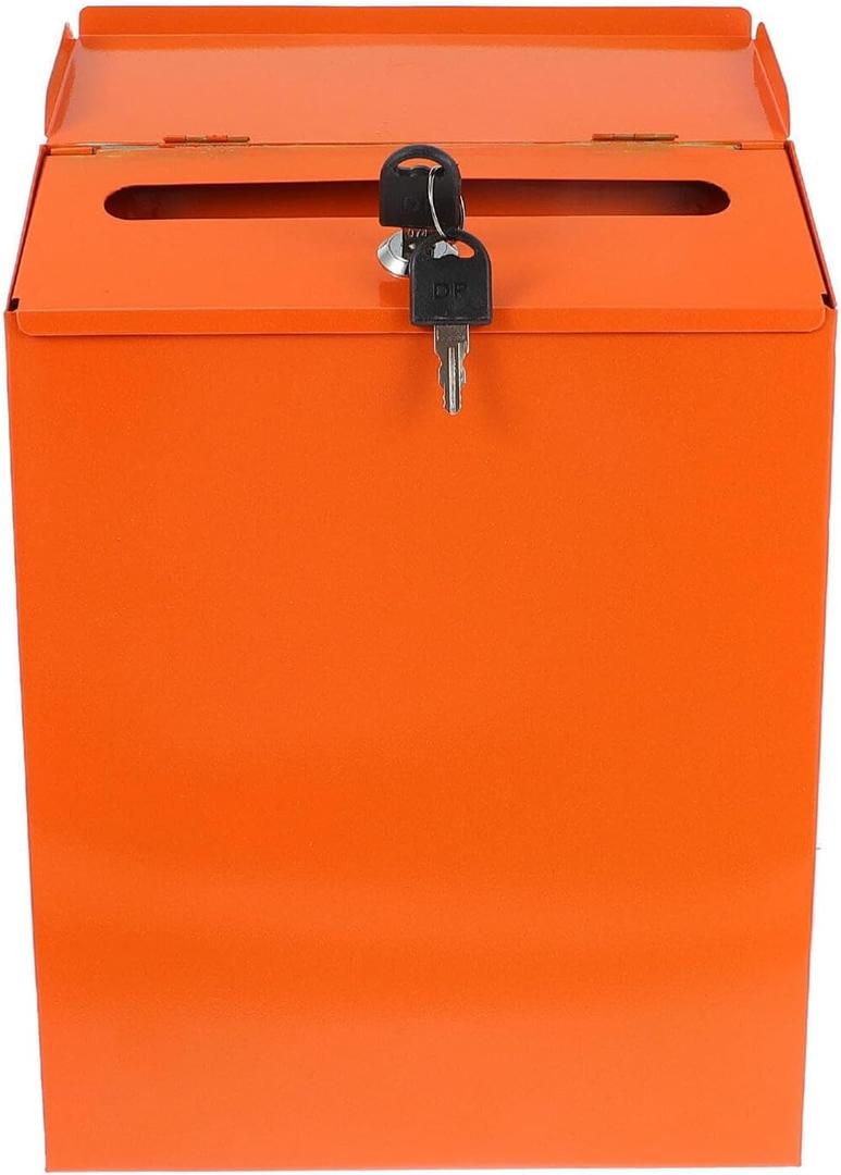 Wall Mounted Mailbox with Lock, Outdoor Metal Mailbox Suggestions Collection Box Large Capacity Mail Box for Home Courtyard Office (30 * 22.5cm Orange)