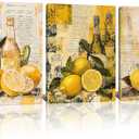 Kalormore 3 Pieces Vintage Kitchen Picture Wall Decor Lemon Fruit Art Print Lemon Botanical Canvas Wall Art Framed Ready to Hang