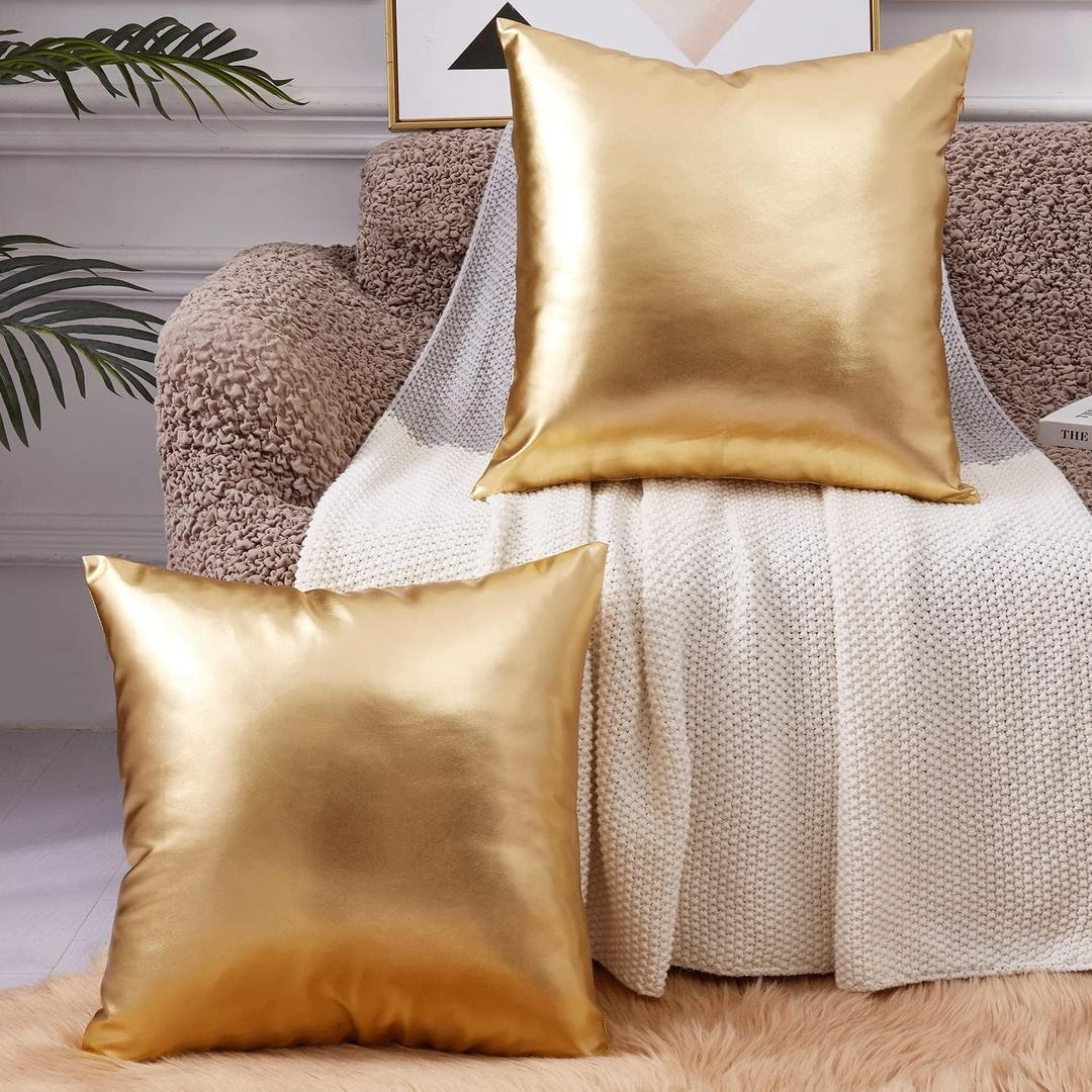 EUCIOR Decorative Pillow,Gold Pillow Covers 16x16,Decorative Throw Pillow Covers Modern Metallic Shiny Cushion Cover,Throw Pillows for Bed Couch Sofa,Gold Pillows