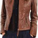 LEATHER FARM Women's Lambskin Leather Bomber Biker Jacket (XX-Large, Tan)