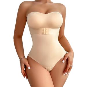 Shapewear Bodysuit Tummy Control Strapless Bra Shapewear for Women Strapless Faja Body Shaper Thong Light Shapewear (Medium, Beige-bulit in Bra)