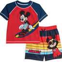 Disney Mickey Mouse Surfboard UPF 50+ Rashguard Swim Shorts Set, Sizes Infant to Toddler (10/12)