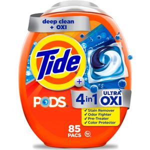 Tide 4-in-1 Ultra Oxi PODS Laundry Detergent Pacs, 85 Count, HE Compatible, Built in Pre-treater for Stains
