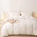 OAITE 100% Washed Cotton Duvet Cover Queen Size Soft Breathable Durable Bedding with Zipper Closure & 8 Corner Ties- 3 Pieces Plain Simple Duvet Cover Set,2 Pillow Shams,1 Duvet Cover(90"x90") (Beige White)