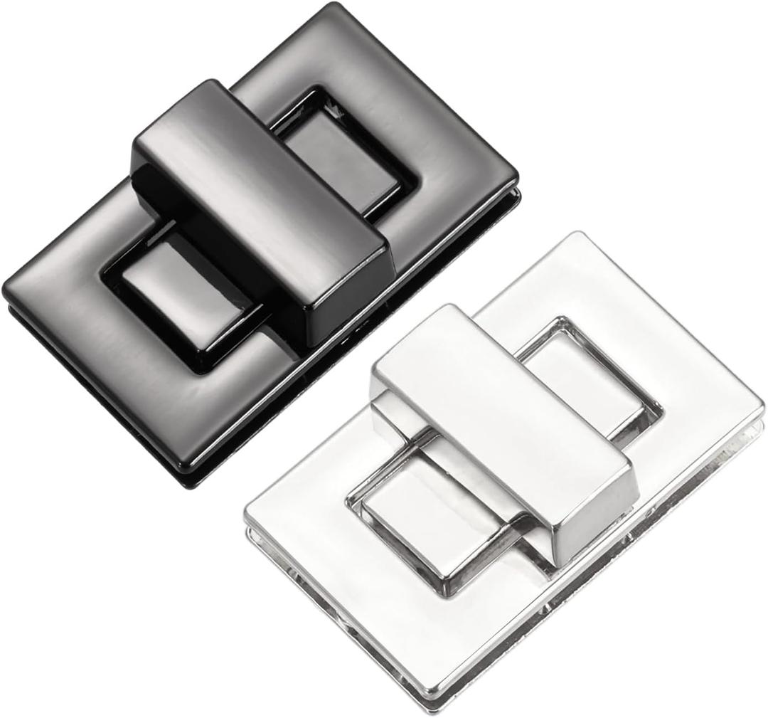 M METERXITY 2Pcs Purse Twist Lock (1.26 x 0.79 Inches, Black/Silver)- Rectangular Purse Closure Twist Turn Lock Clasp Metal Clip Hardware Apply to DIY Handbag/Purse/Wallet/Leather Craft