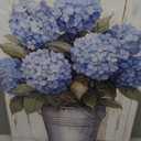 BJYCHG Blue Hydrangea Picture Wall Art Bathroom Decor Hydrangea Canvas Rustic Floral Poster Prints Flowers in Vase Painting Farmhouse Decor Framed (Teal, 24L x 16W)