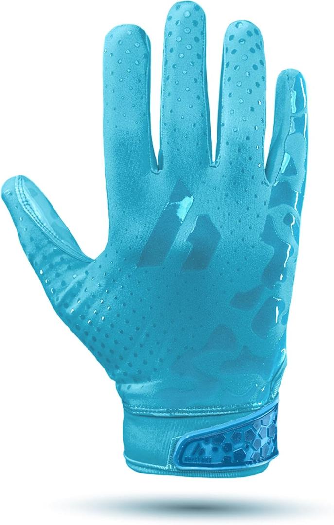 Repsters RPG1 Football Gloves - Mens Elite Trendy Wide Receiver Gloves  Extra Sticky Grip Football Gloves for Game Day, Training, High School and College - Adult and Youth Sizes (Azure)