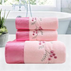 USTIDE Pink Plum Blossom Towels Set-3 Pieces Bathroom Towels with Silk Edge Luxury Soft Bath Towels Set for Bathroom Gym Bath Sheets (1 Bath Towel+2 Hand Towels)
