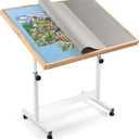 Vasitelan Adjustable Wooden Jigsaw Puzzle Table with Wheels, Puzzle Tables Fits 1500 Piece Puzzles,Wooden Puzzle Board for Adults (Blue, Without Drawer)