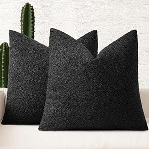 MIULEE 20x20 Inch Decorative Pillow Covers for Couch Bed Set of 2 Textured Boucle Neutral Throw Pillows Halloween Black Accent Solid Cushion Pillowcase Cozy Soft Sofa Livingroom Home Decor