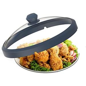 Microwave Glass Cover Splatter Guard Lid with Anti-scald Silicone Handles and Vented Edge for Food Pot Plate Cover 10.5 inch Blue Missing Knob