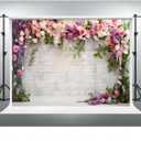YongFoto Retro White Brick Wall Floral Arch Backdrop 8x6ft Rose Flowers Vine Leaves Photography Background Birthday Bridal Shower Wedding Party Banner Room Decor Portraits Photoshoot Wallpaper
