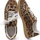UBWDU Lace Fashion Ballet Sneakers for Women Trendy Cute Crochet Ribbon Lace-Up Casual Spring Shoes, 7, Leopard