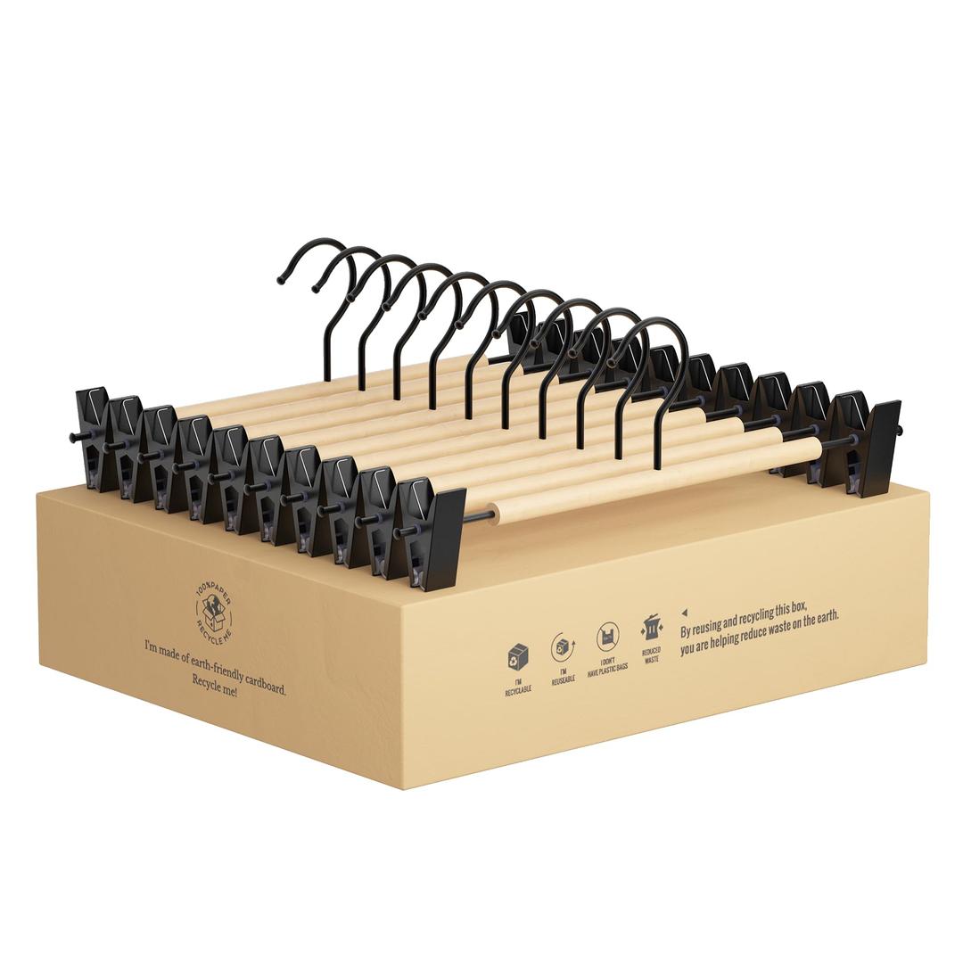 StorageWorks Pants Hangers with Clips, Wooden Clothes Hanger for Skirts, Jeans, Shorts, 10 Pack White Pant Hangers