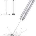 Maestri House Rechargeable Milk Frother with Stand, LunaFro Handheld Electric Foam Maker Waterproof Detachable Stainless Steel Whisk Drink Mixer Foamer for Lattes, Cappuccino (Sliver)