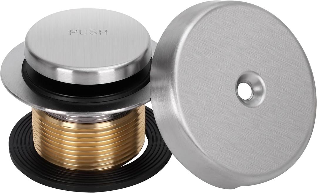 PRIMSOPH Tip-Toe Tub Drain Trim Kit with One Hole Overflow Faceplate Conversion Kit Assembly Universal Fine Coarse Thread Replacement Brushed Nickel