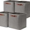 DULLEMELO Square Storage Cubes Baskets for Gifts Empty, 11 inch Cube Stroage Bins Linen Closet Organizers and Storage Baskets for Toy Nursery Shelves Bedroom Storage(4 Pack - 11" Grey)