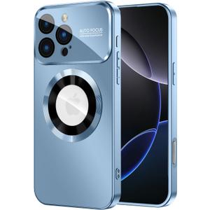 Magnetic for iPhone 16 Pro Max Case, Compatible with MagSafe, Built-in Camera Lens Protector, Logo View, Military Grade Drop Protection Phone Cover, Sierra Blue